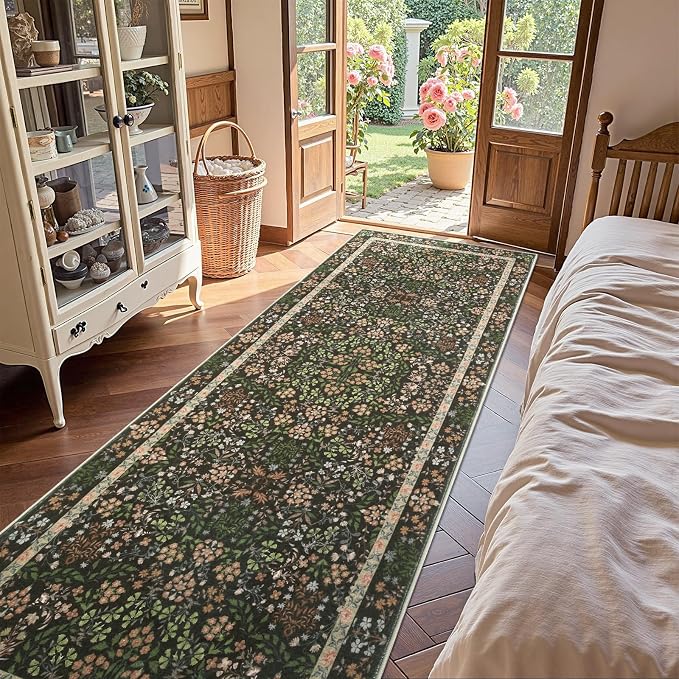 jinchan Zenith Floral Runner Rug 3x10 Washable Kitchen Runner Non-Slip Low-Pile - Image 2