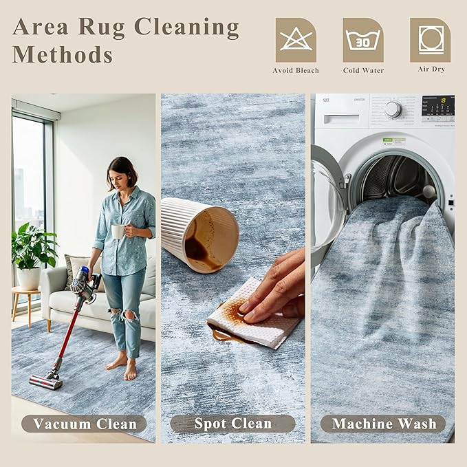 10x10 ft Square Living Room Rug – Washable Modern Abstract Area Rug - Image 7