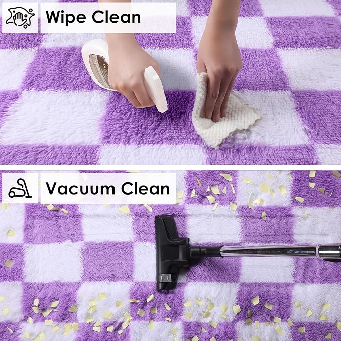 KICMOR Purple Rugs for Bedroom Living Room, Fluffy Soft Checkered 4x6 Area Rug - Image 4