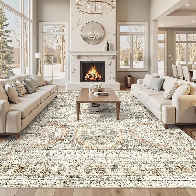 Soalmost 10x14 Area Rugs for Living Room, Non Slip Machine Washable Vintage Rugs by Soalmost
