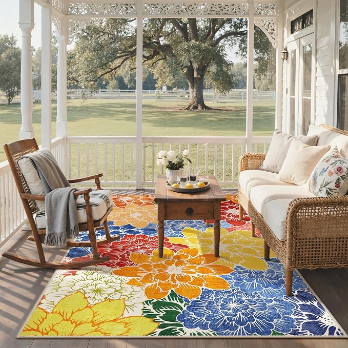 GENIMO Indoor Outdoor Area Rug 9'x12', Machine Washable Rugs - Image 7