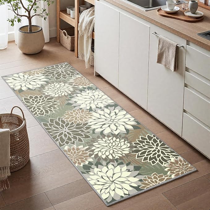 2x6 Washable Runner Rug for Hallway Tropical Botanical Modern Floral Chenille - Image 2
