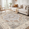 8x10 Washable Area Rug: Vintage Neutral Soft Non Slip Thin Large Floor Carpet by MICGEEK