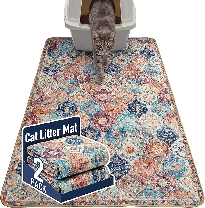 Hompet Cat Litter Mat 2 Pack, 36x60 Large Machine Washable Trapping Mats by Hompet