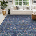 Hazo Haus Dark Blue Living Room Rug 8x10, Vintage Floral Washable Area Rugs by HazoHaus
