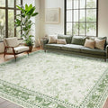 Green Area Rugs 6x9 Living Room Washable Boho Vintage Sketch Floral Sage Cream by BILEEHOME