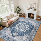 5x7 Area Rugs for Living Room:Blue Washable Vintage Medallion Boho Rug Non-Slip by Unknown