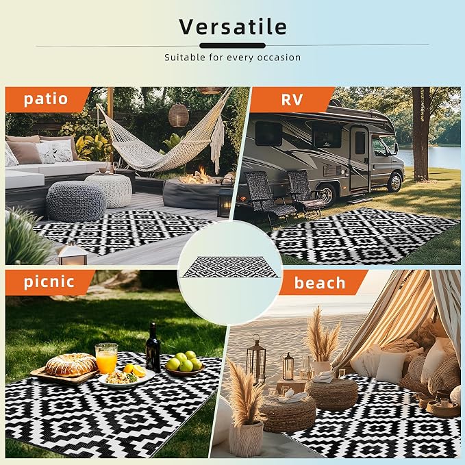 Favoyard Outdoor Rug 5x8 ft Waterproof Reversible Patio Plastic Straw Rugs - Image 6