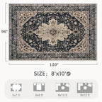 Area Rug 8x10 Vintage Rugs: Large Washable Living Room Rug Retro Medallion - Image 2