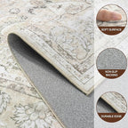 6x9 Area Rugs for Living Room:Beige Washable Vintage Medallion Carpet Non-Slip - Image 8