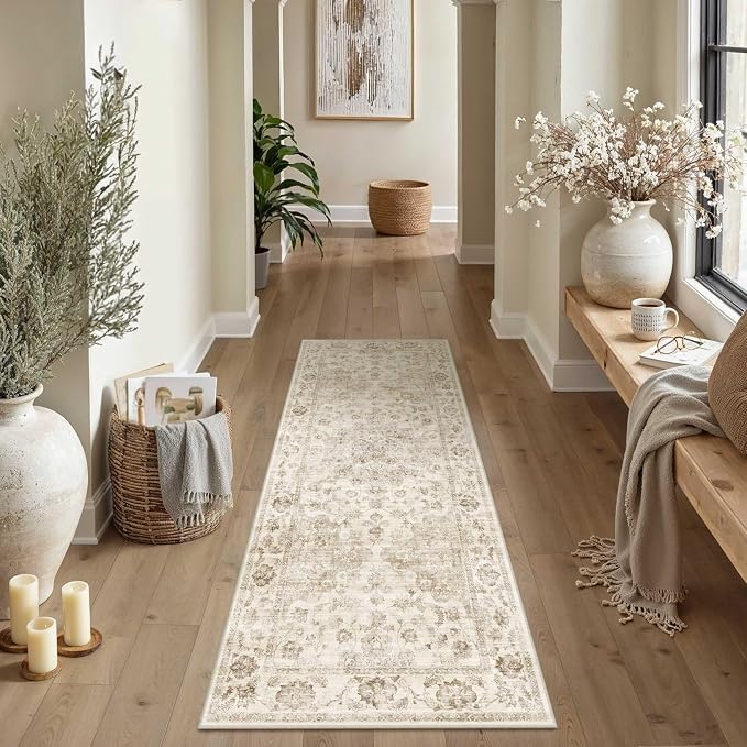 Neutral Kitchen Rug Set of 3 Washable Beige Vintage Kitchen Mats - Image 3
