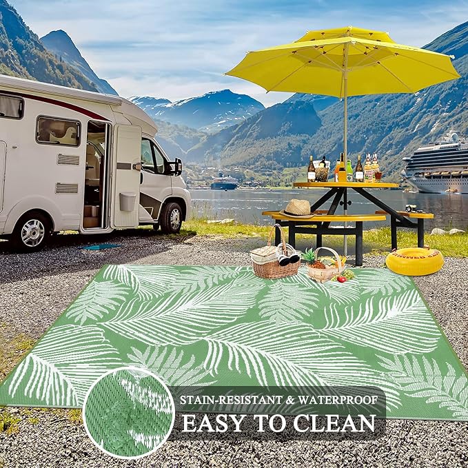 Pauwer Waterproof Outdoor Rug 9x12, Reversible Plastic Straw Patio Camping Rug - Image 4