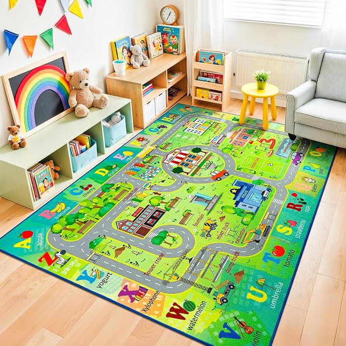 Chicrug 4x6 Car Road Area Rug for Kids Playroom Bedroom, Non Slip Low Pile by ChicrugHomeDecor