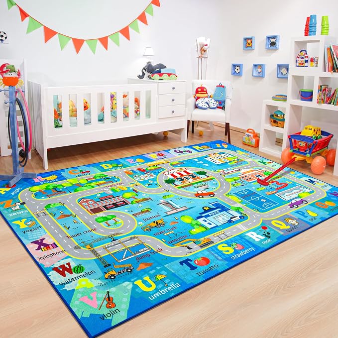 Chicrug 9x12 Car Road Area Rug for Kids Playroom Bedroom, Non Slip Low Pile - Image 8