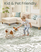 5x7 Vintage Area Rug: Washable Neutral Soft Non Slip Thin Large Floor Carpet - Image 6