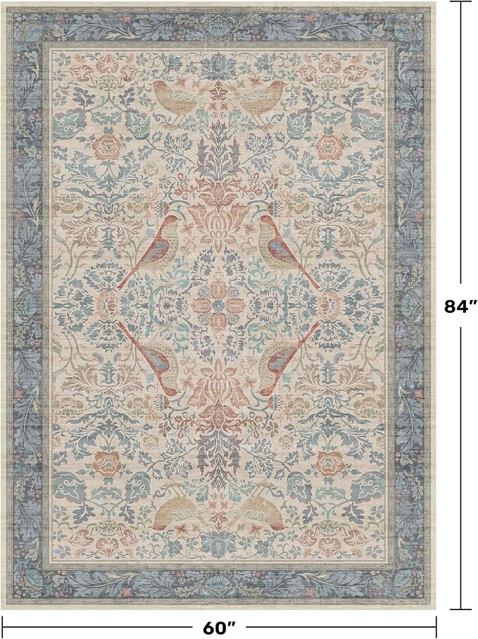 Hazo Haus Soft Red Blue Floral Area Rug 5x7 - Image 2