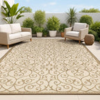 JONATHAN Y Vintage Filigree Indoor Outdoor Area Rug 4X6 Beige/Brown, Madrid by JONATHANY