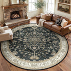 RELEANY Area Rugs Round 8ft Washable Non-Slip, Floral Vintage Distress by RELEANY