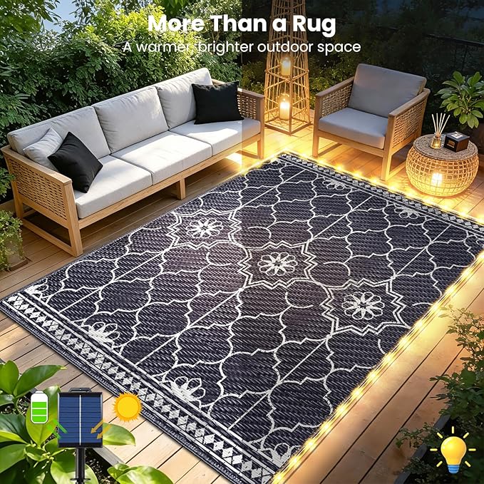 Lighted Outdoor Rug 8x10 ft, Solar Powered Patio Rug - Image 3