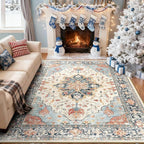 RELEANY Area Rugs 5'x7' Washable Non-Slip, Floral Vintage Distress Medallion - Image 2