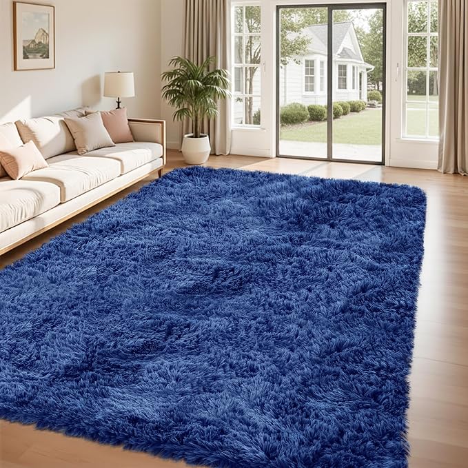 6x9 Area Rug for Living Room:Ultra Soft Fluffy Shag Navy Blue Rugs, Large Fuzzy - Image 3
