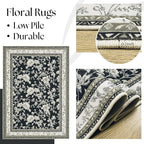 Black Floral Area Rugs 6x9 Living Room, Vintage Modern Farmhouse Boho Indoor - Image 5