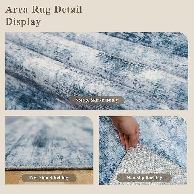 10x10 ft Square Living Room Rug – Washable Modern Abstract Area Rug - Image 5