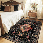 RELEANY Area Rugs 4'x5' Washable Non-Slip, Floral Vintage Distress Medallion by RELEANY