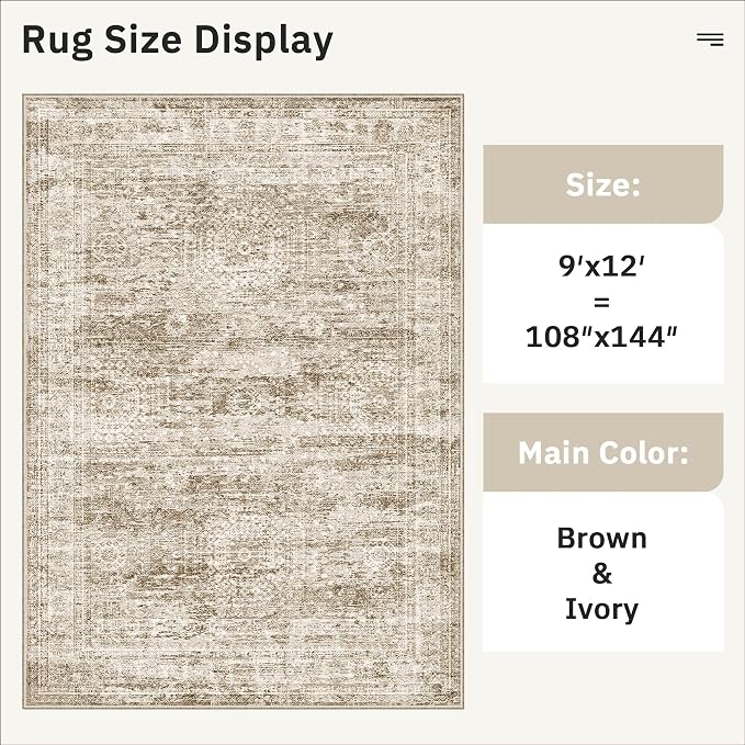 Soalmost 9x12 Area Rugs for Living Room, Non Slip Machine Washable Vintage Rugs - Image 5