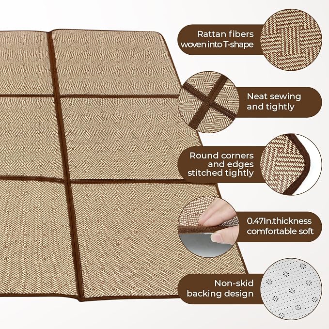 71'' x 71'' Large Japanese Tatami Mat, 0.47'' Thickness Foldable Rattan - Image 5