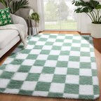 KICMOR 4x6 Rug for Bedroom Living Room, Fluffy Sage Green and White Checkered - Image 9