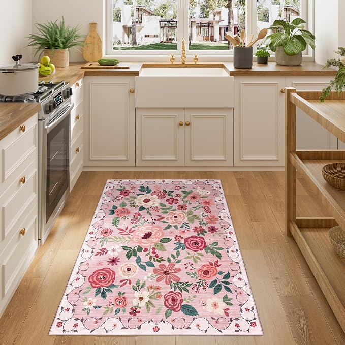 DUKINO 3x4 Area Rug, Lightweight Non Slip Washable Floral Rug, Indoor Low Pile - Image 6