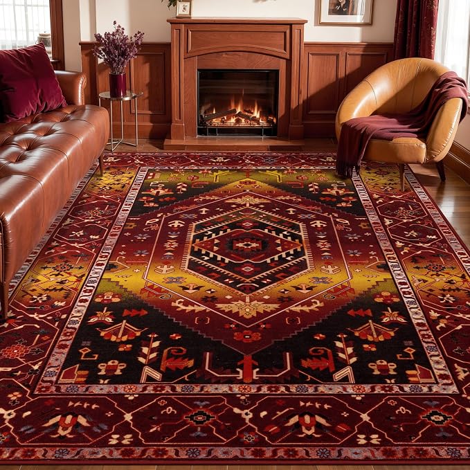 SERISSA Washable Rugs 8x10 Area Rugs, Large Non-Slip Boho Living Room Rug by SERISSAHomeDecorCollection