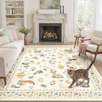 Soalmost Cat 6x9 Area Rugs for Living Room, Machine Washable Animal Floral by Soalmost