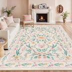 7x9 Pink Boho Floral Area Rug – Washable Non-Slip Soft Carpet by Dadasgk