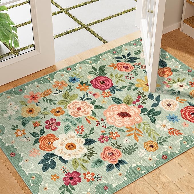 DUKINO 2x3 Rugs for Entryway, Floral Indoor Washable Front Door Mat, Non Slip - Image 4