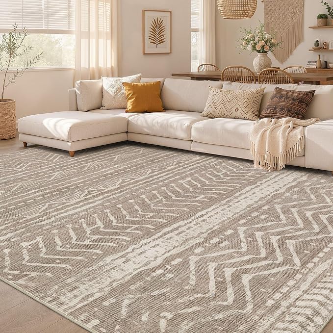 6x8 Area Rugs Living Room: Washable Boho Large Neutral Soft Rug Farmhouse Stain by NakagishiAreaRug