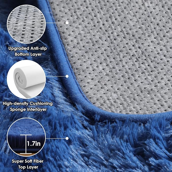 ONASAR Navy Area Rugs for Bedroom Living Room, 4x6 Blue Fluffy Indoor Bedside - Image 3