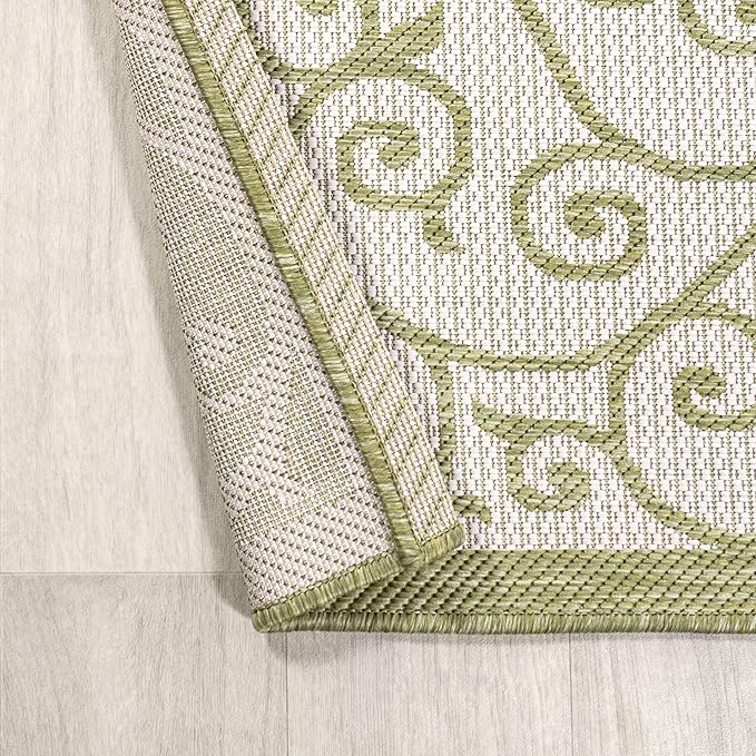 JONATHAN Y Vintage Filigree Indoor Outdoor Area Rug 5X8 Green/Cream, Madrid - Image 5