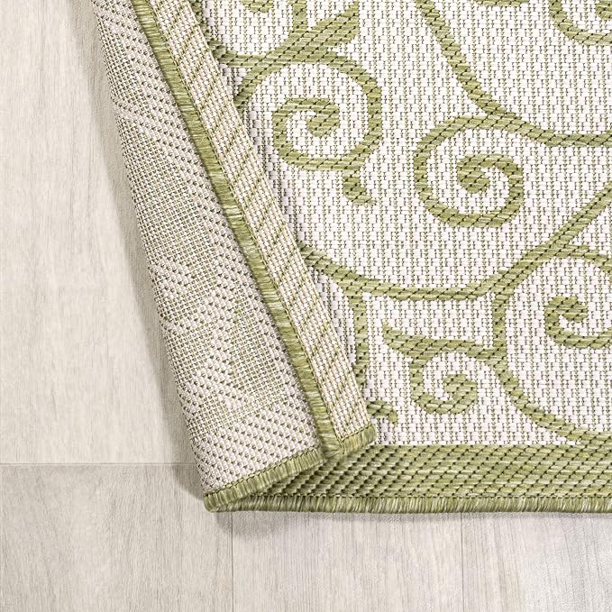 JONATHAN Y Vintage Filigree Indoor Outdoor Round Area Rug 5 Ft Green/Cream - Image 6