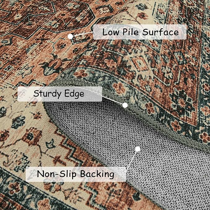 Moynesa Ultra-Thin Washable Round Rug - 3Ft Brown Entryway Rug Low Pile - Image 3