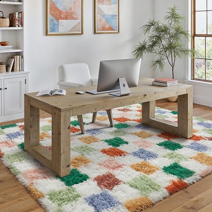 PureCozy Checkered Rug 6x9 for Living Room, Modern Neutral Shag Rug Washable - Image 4