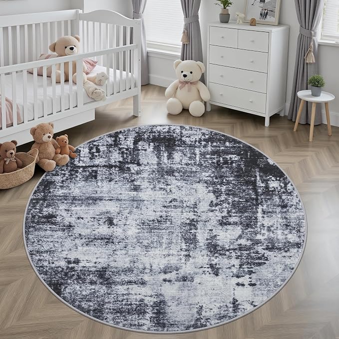 Round Area Rug for Living Room: 6 ft Washable Modern Abstract Soft Thin Rug - Image 4