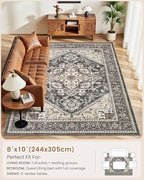 8x10 Vintage Area Rug: Washable Neutral Soft Non Slip Thin Large Floor Carpet - Image 8