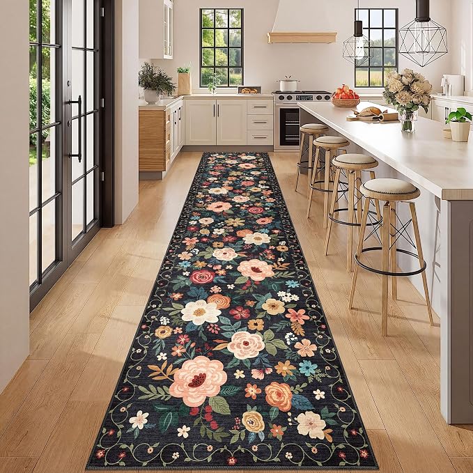 DUKINO 2.6x12 Kitchen Runner Rug, Lightweight Floral Washable Rug - Image 3