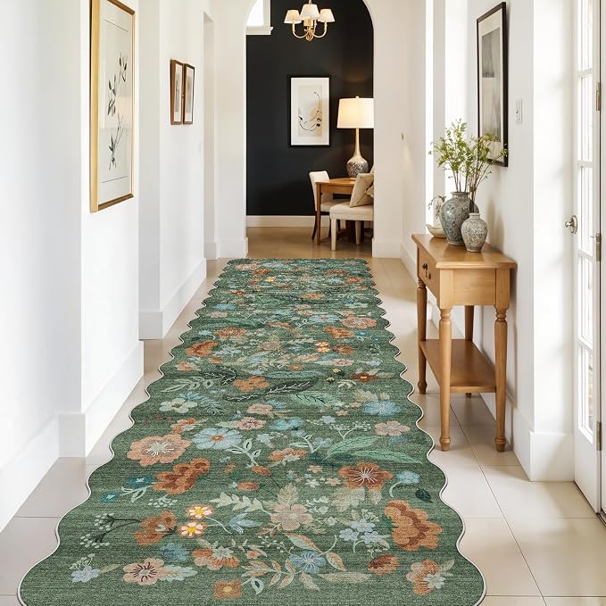 Washable 3x10 Hallway Runner Rug: Floral Scalloped Soft Runners - Image 9
