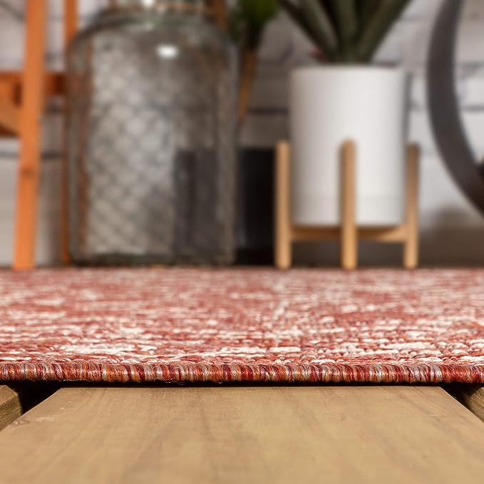 JONATHAN Y Boho Medallion Indoor Outdoor Square Area Rug 3X3 Red/Taupe - Image 5
