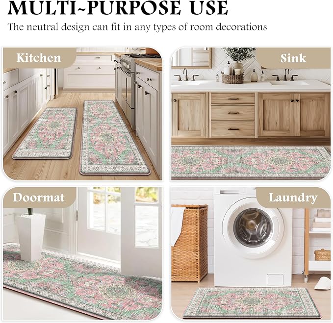 Boho Kitchen Mats for Floor 2 Piece Set Anti Fatigue Cushioned PVC Kitchen Rugs - Image 6