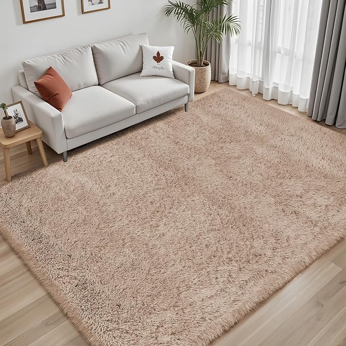 Area Rug for Living Room Bedroom: 4x6 Camel Soft Fluffy Shag Upgrade Non-Slip - Image 7