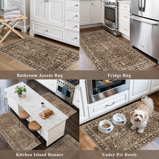 Washable Non-Skid 3 Piece Kitchen Rugs Set – Modern Boho Floral Low-Pile Area - Image 4